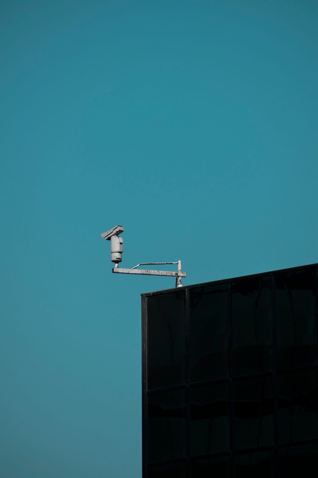 Security camera mounted on a commercial building
