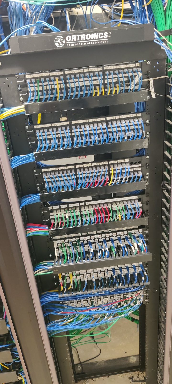 Color-coded structured cabling patch panels